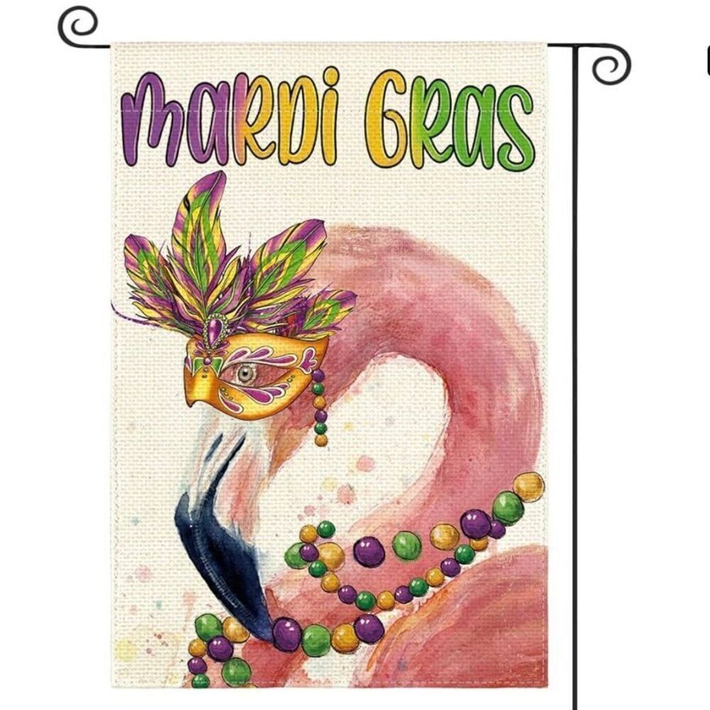 Mardi Gras Flamingo Garden Flag New Orleans Double Sided Yard Decoration New
